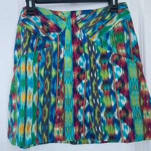 Multicolored silk over the knee skirt with pockets